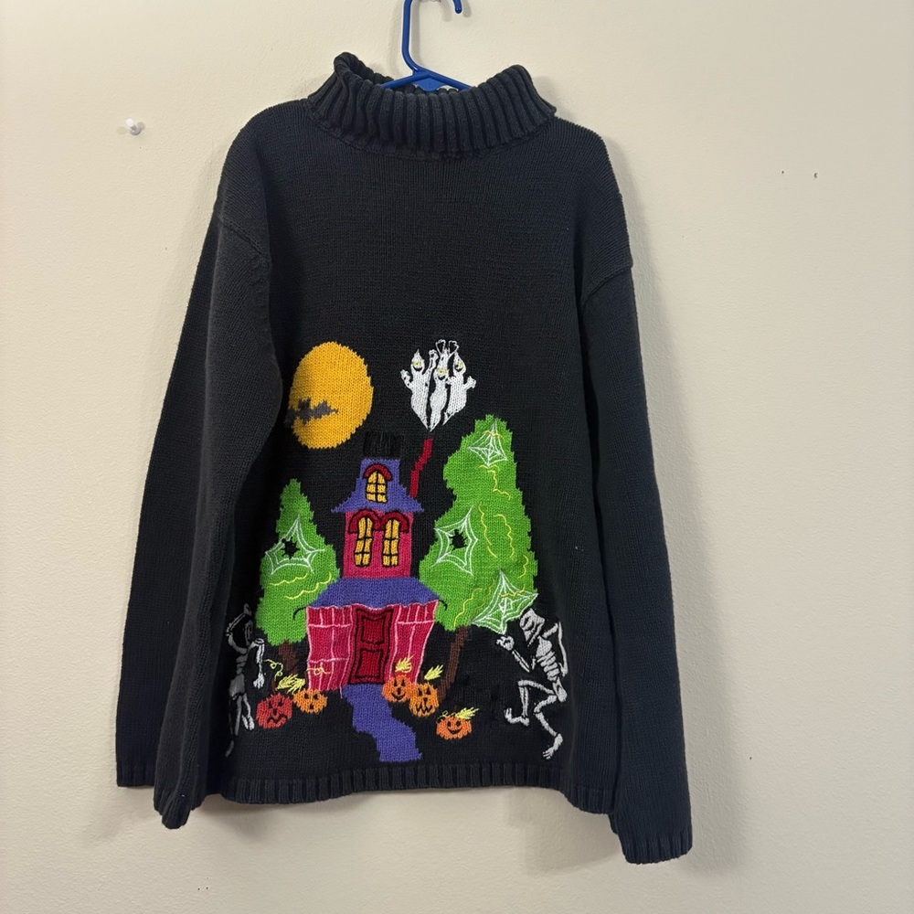 Tiara Girls Halloween turtleneck Sweater 12/14 black eek! Skeletons ghost cl